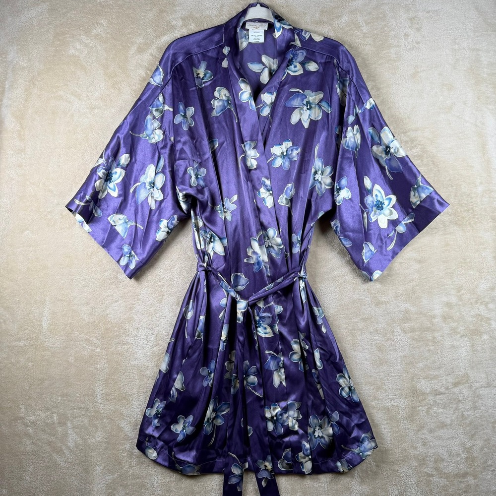 Inner Most Vintage Purple Floral Satin Kimono Robe Lightweight Loungewear XLarge